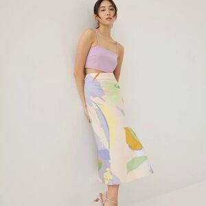 NWT Love Bonito Abstract Floral Print Midi Skirt, XS